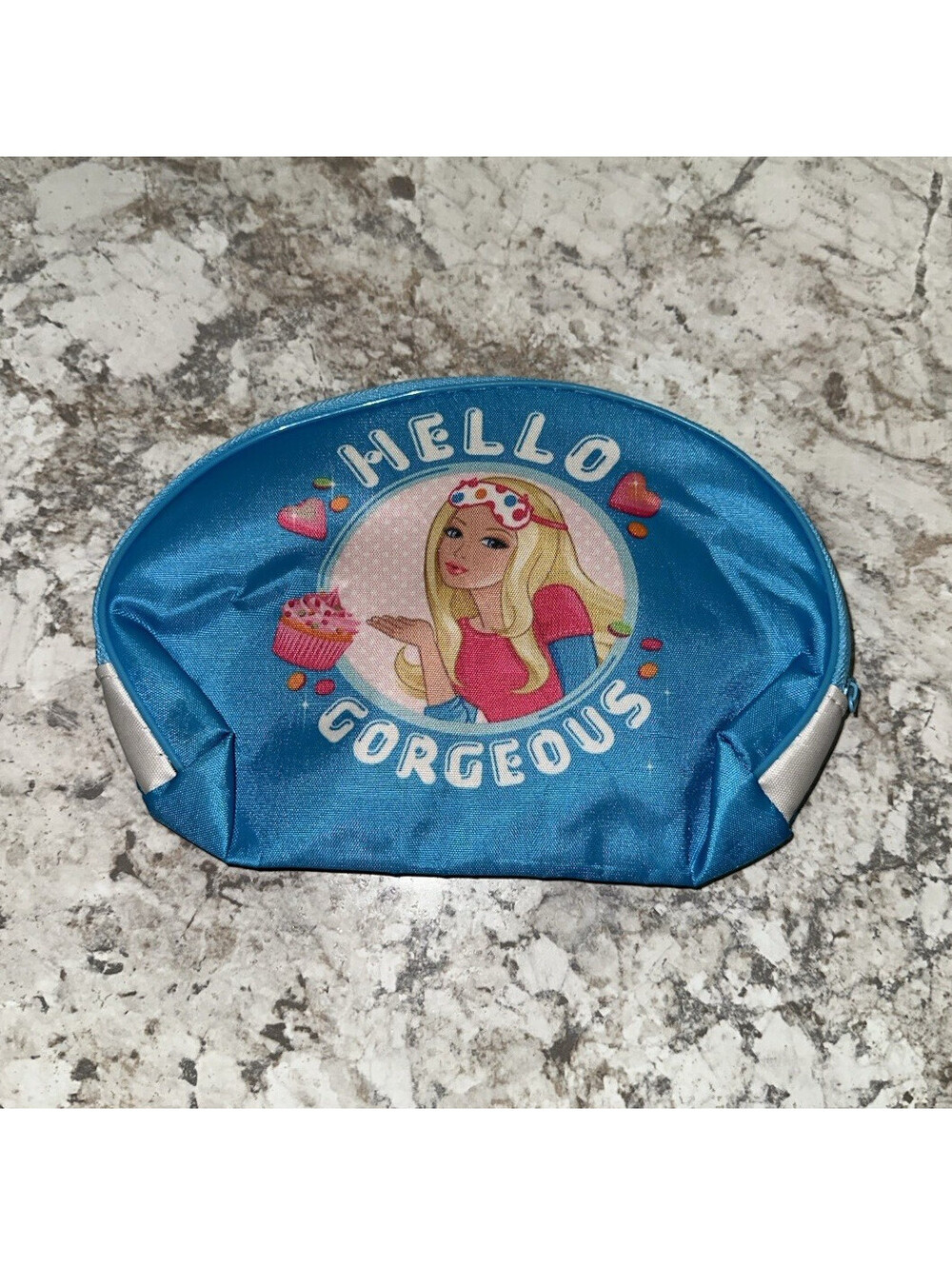 Blue "Hello Gorgeous" Zipper Makeup Bag Cosmetic Pouch